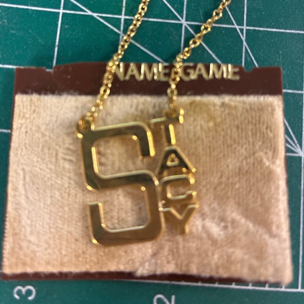 The Initial Name Game Stacu Pendant Necklace Gold Tone Suspended Letter S